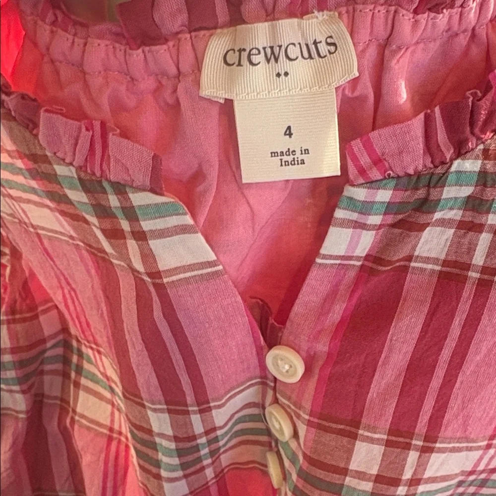 Crewcuts J. Crew Plaid Ruffle Sleeve Dress Girl's 4 Pink and White Sleeveless